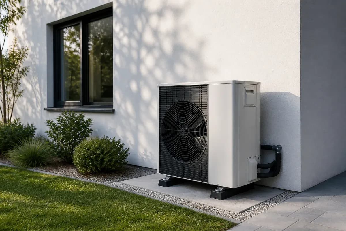 Pompa di calore aria-acqua installata all'esterno di un'abitazione